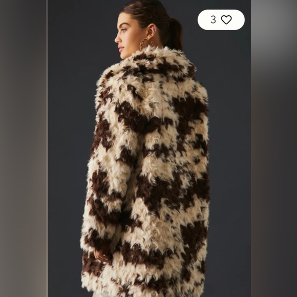 ANTHROPOLOGIE COW PRINT FAUX FUR COAT - Picture 4 of 7